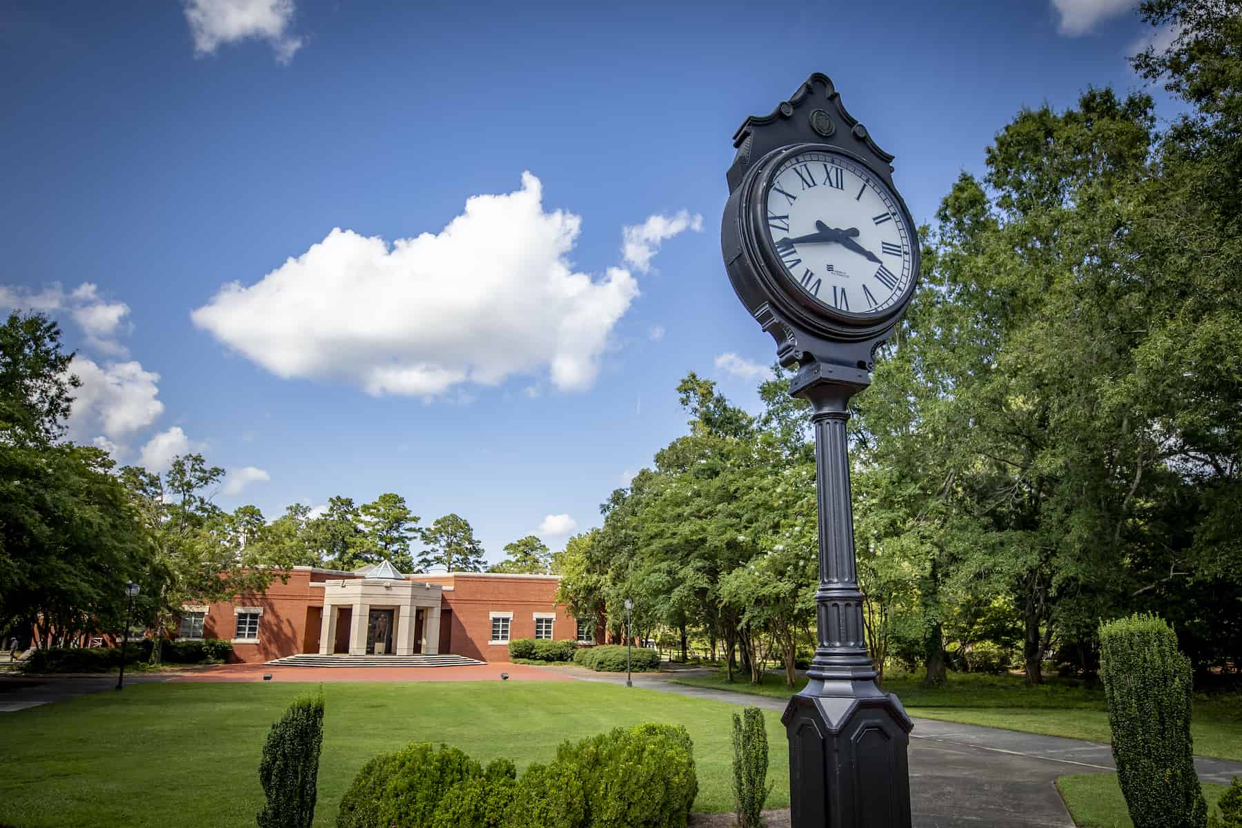 The clock in front of Stokes Administration