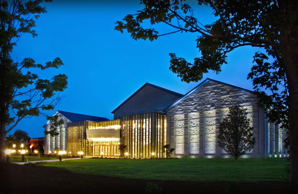 The Francis Marion University Performing Arts Center in the evening