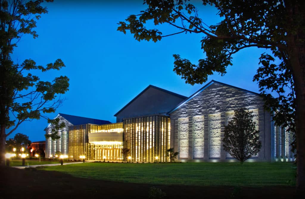 FMU PAC Exterior Evening The Francis Marion University Performing Arts Center in the evening