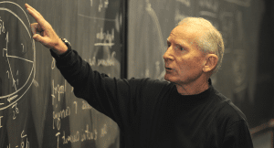 Professor Peterson working on the chalk board