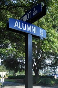 Alumni drive street sign located on FMU campus