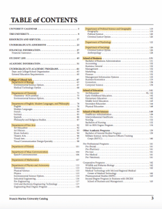 Highlighted portions of Table of Contents