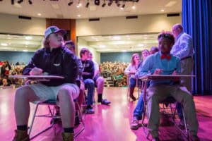 Students on stage at FMU Math Tournament