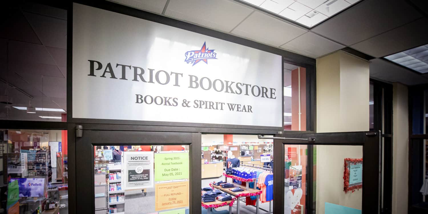 FMU Patriot Bookstore signage.