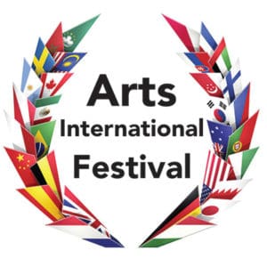 graphic with various country's flags and Arts International Festival text