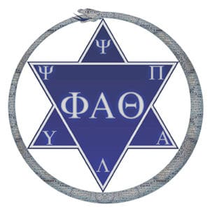 Phi Alpha Theta Honor Society badge with snake encircling a star with greek symbols