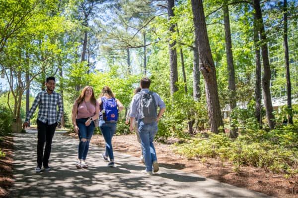 Students walk through campus