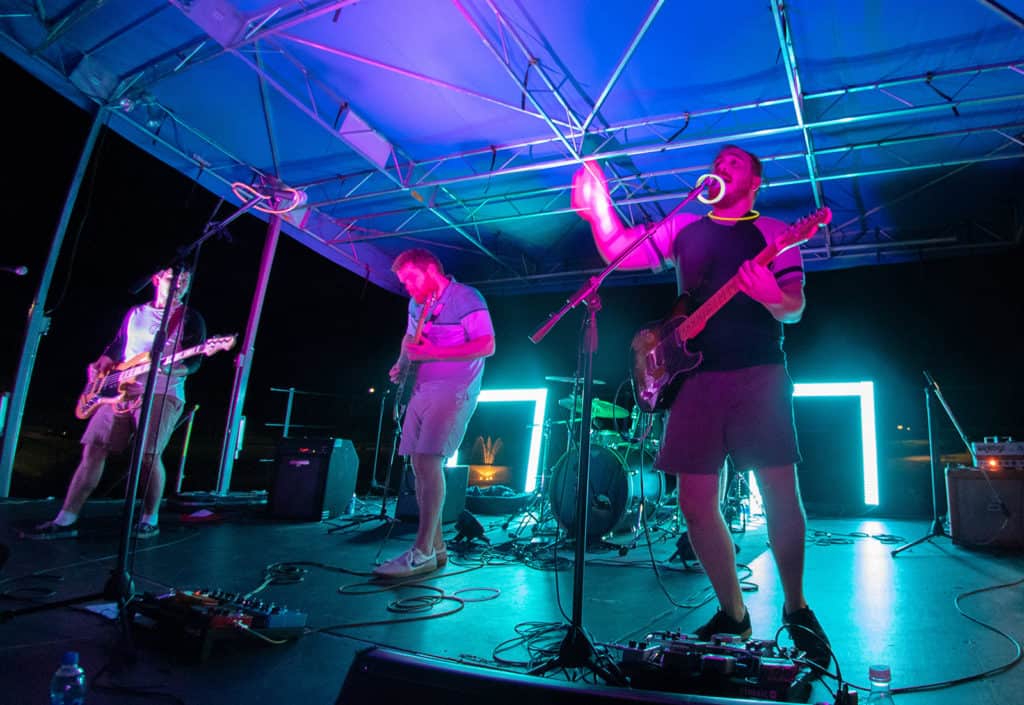 Freshmen Year performs on stage at First Friday 2019.