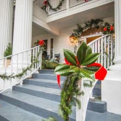 Wallace House adorned with Christmas decorations.