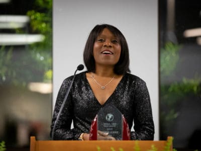 Dr. Erica James receives the 2019 FMU AAFSC Diversity Award.