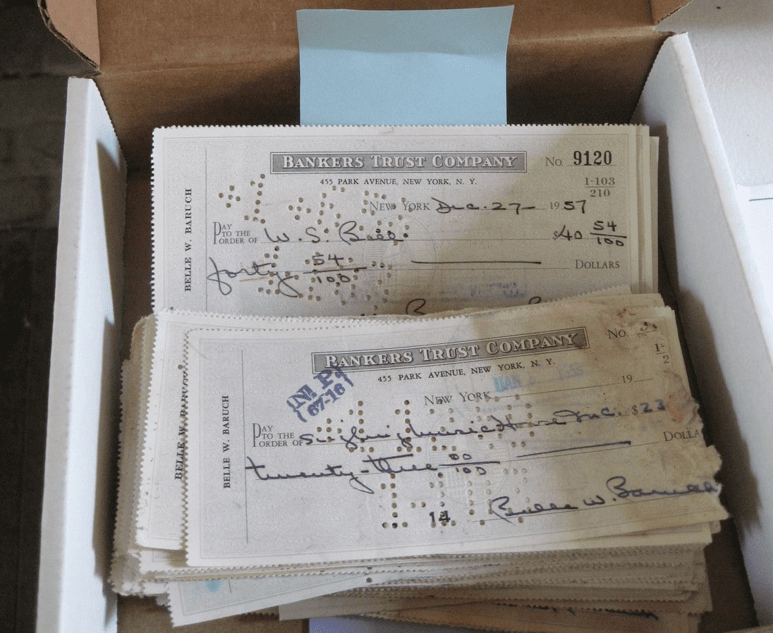 A stack of Belle's restored checks.