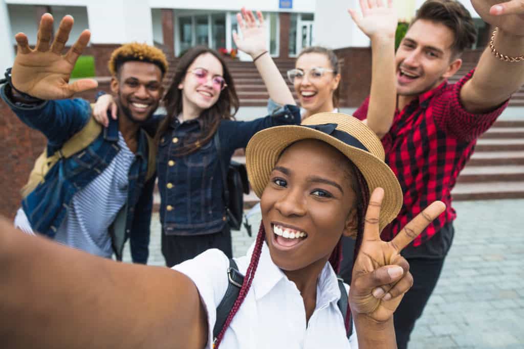 Students,With,Beaming,Smiles,Are,Posing,For,Selfie,Shot