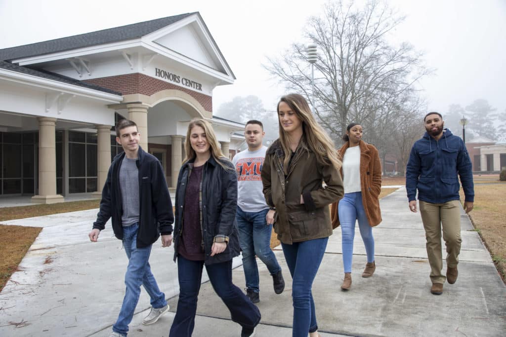 students walking on campus