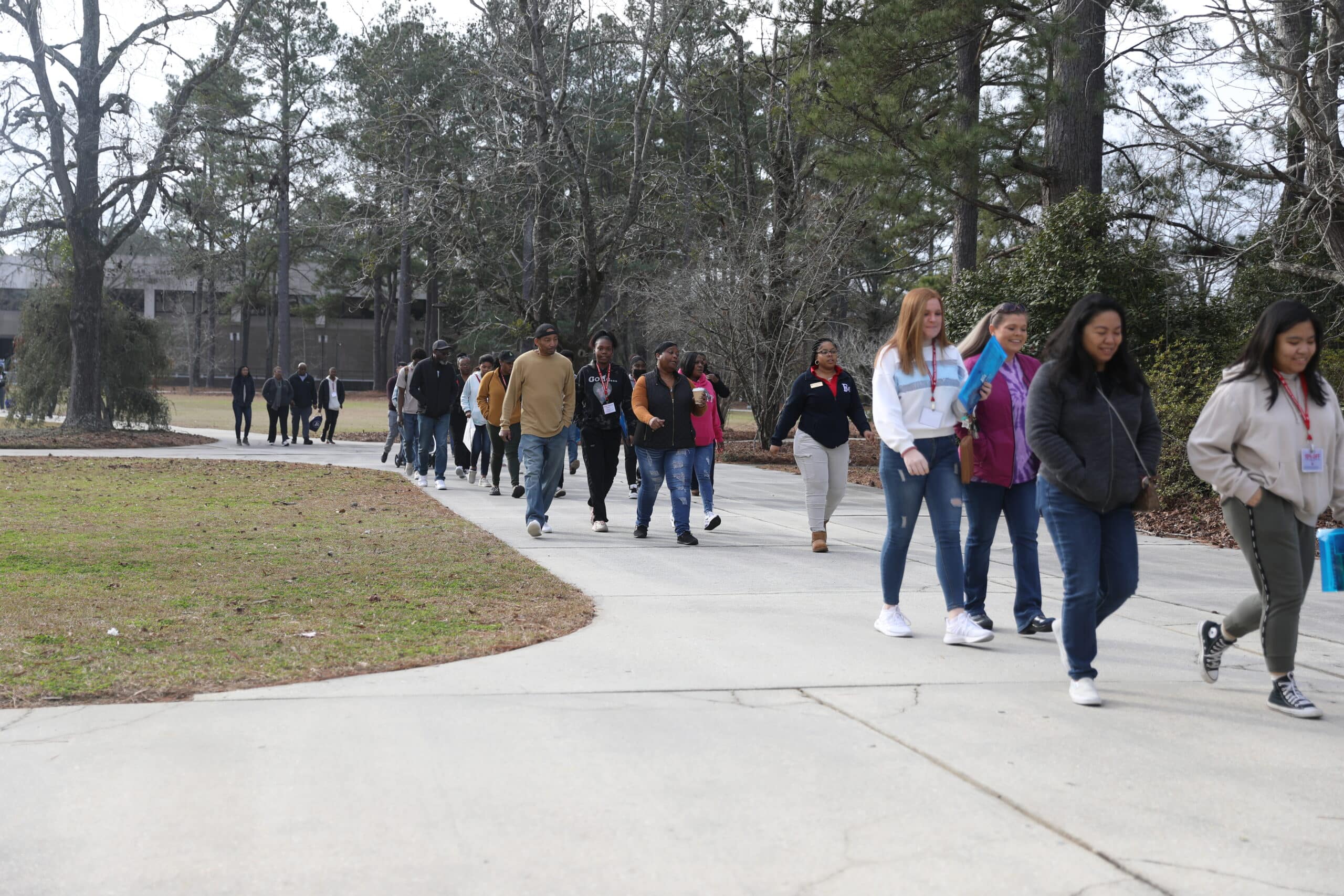 students walking on campus