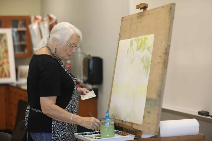 Well-known Florence Artist Jane Jackson instructs students in Exploring Watercolor.